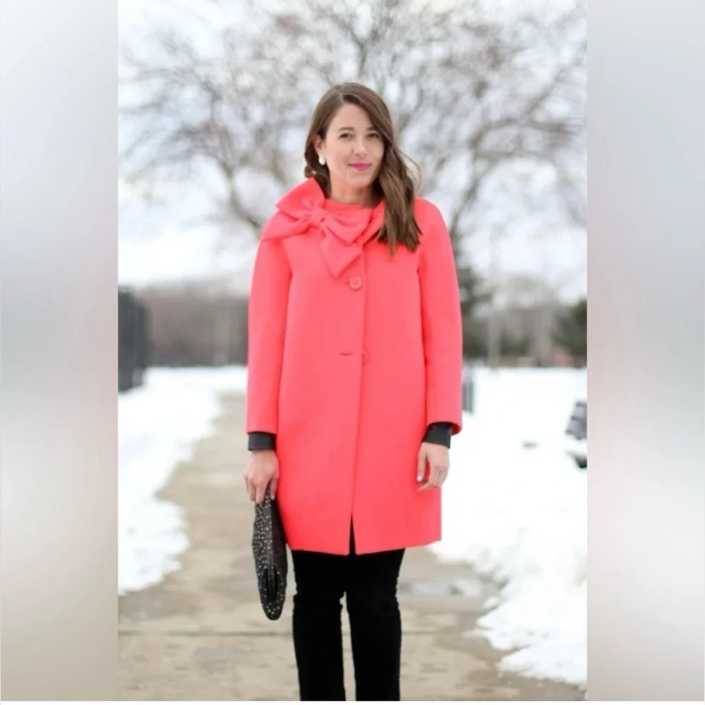 Kate Spade Dorothy Coat In Lollipop Red With Bow Jacket Size Small - Picture 7 of 7